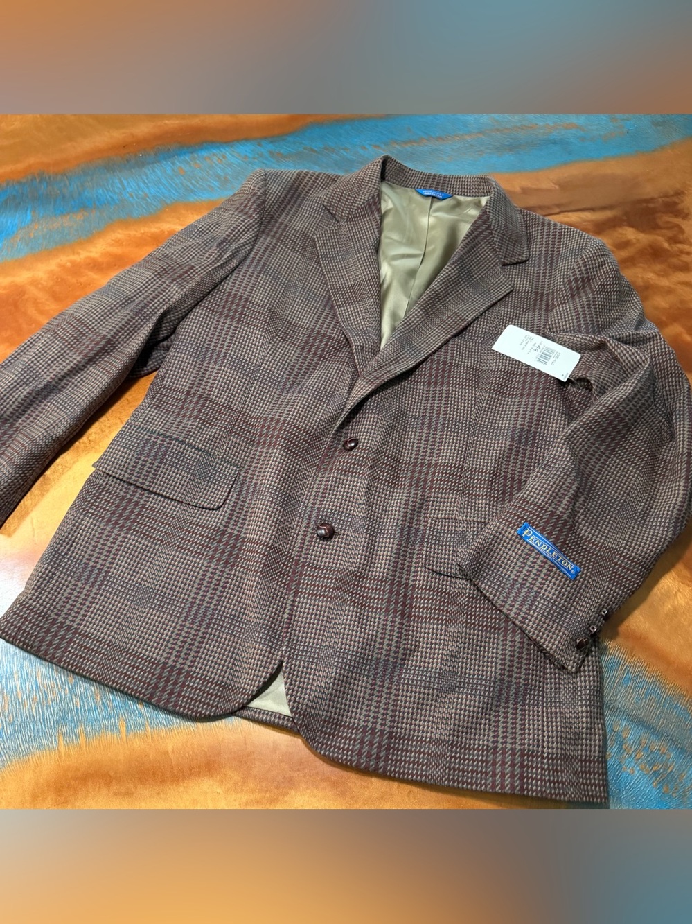 Vintage Deadstock pendleton Wool Plaid Multicolor Sport coat Blazer Made USA 44